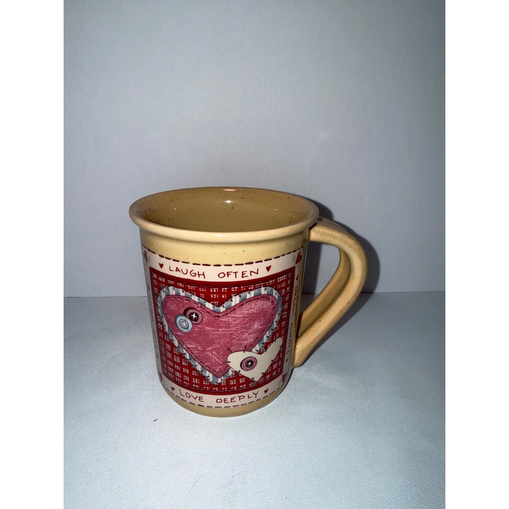 Russ Berrie Heart Coffee Mug Laugh Often Love Deeply Ceramic Tea Cup 18909